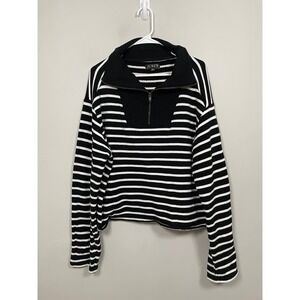 J.Crew Heritage Terry Quarter-Zip Sweatshirt Black and White Stripe Size XL